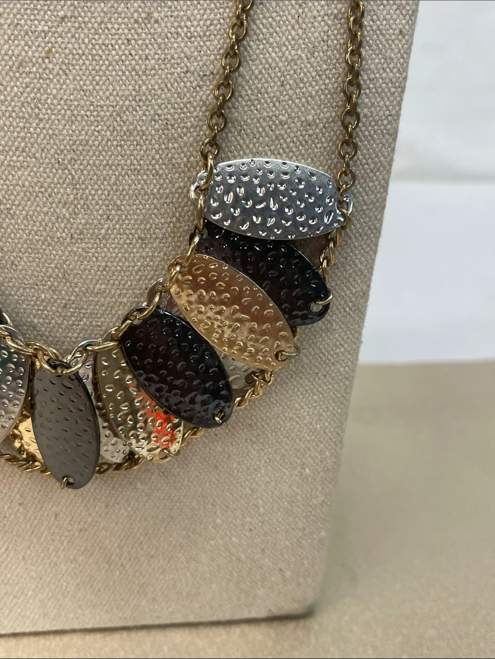 Hammered Multi-Tone Leaf Statement Necklace - Unbranded